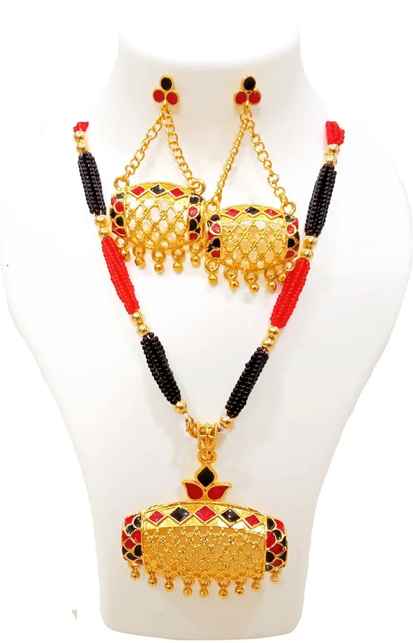 Assamese_Traditional_Red_Black_Dhulbiri_Jewellery_Set_For_Women_&_Girl